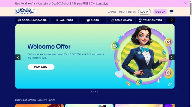 LuckyLand Casino: homepage and featured offers