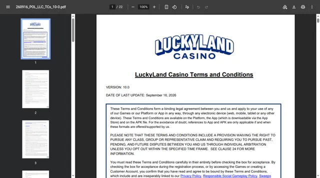 LuckyLand Casino: terms and rules